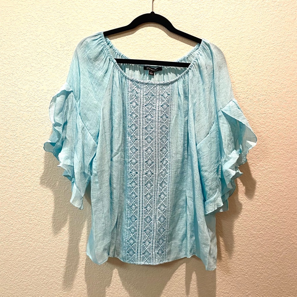 Light Blue Blouse / Crochet Detailing